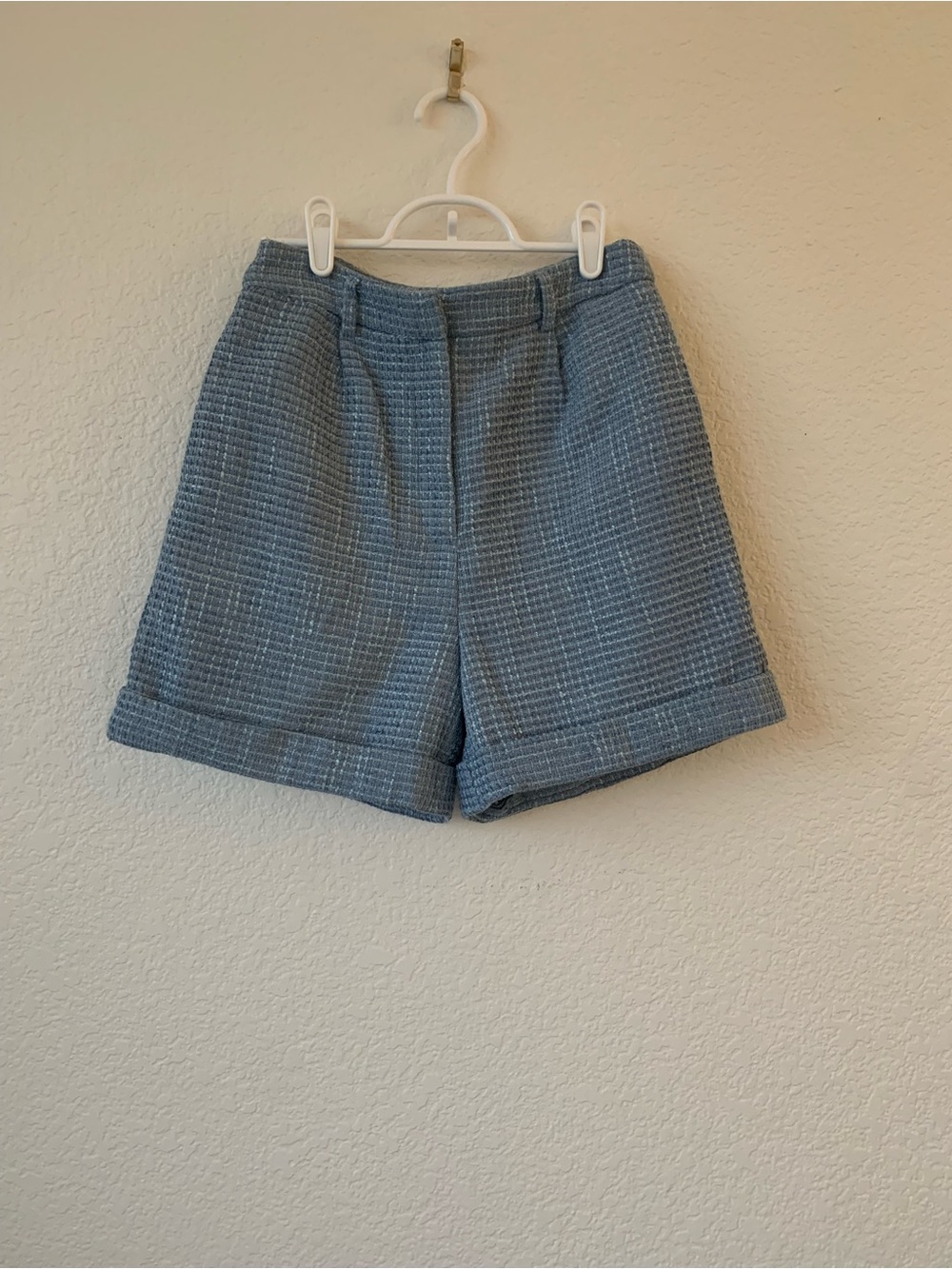 Forever 21 Light Blue High-Waist Textured Cuffed Shorts